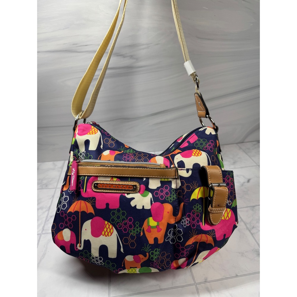 Lily Bloom Elephant Print Crossbody Bag Navy Pink Eco Friendly Recycled Fabric